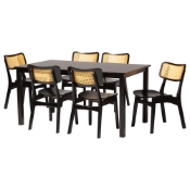 Baxton Studio Estera Mid-Century Modern Dark Brown Finished Wood and Rattan 7-Piece Dining Set